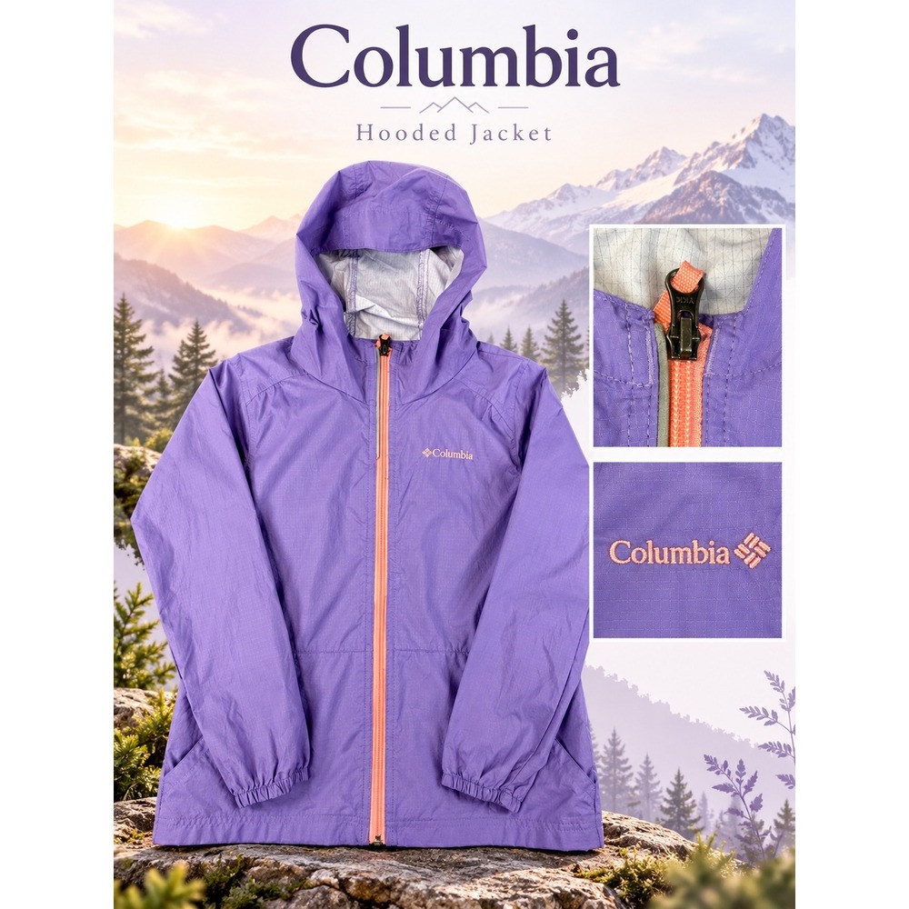 Columbia Girls Purple Hooded Windbreaker Jacket XG3976 Size M 10/12
